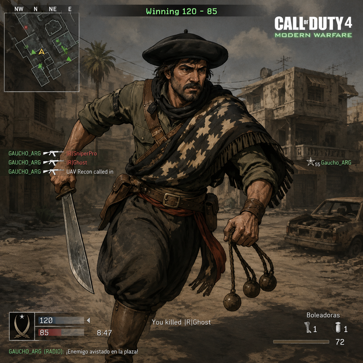 Gaucho MGA integrado a una escena de juego Call of Duty 4